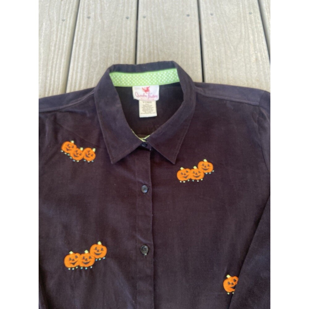 Quacker Factory Pumpkin Black Button Up Shirt Emb… - image 6